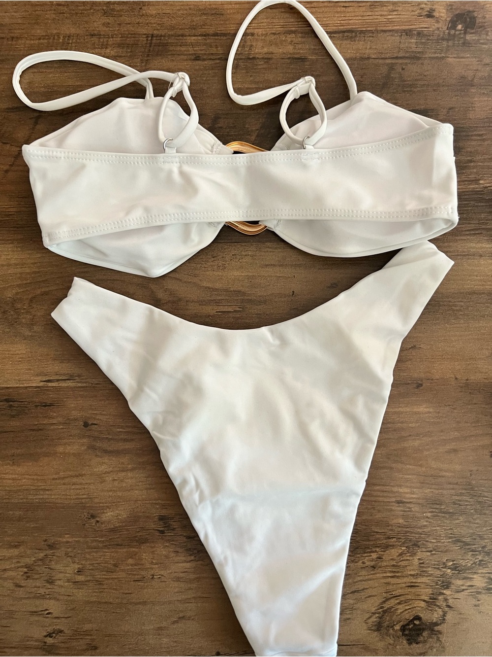 White Gold Ring Accents High Cut Bikini Set - Picture 4 of 9